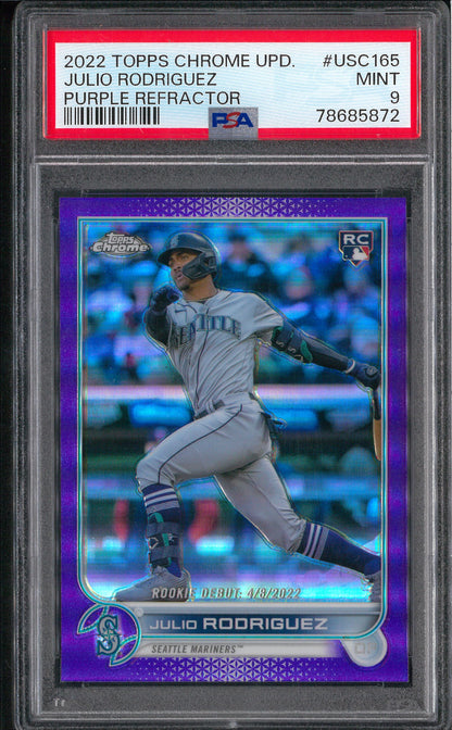 2022 Topps Chrome Update #USC165 Julio Rodriguez Rookie Purple PSA 9