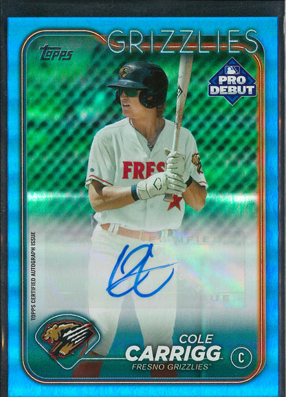 2024 Topps Pro Debut #PD-9 Cole Carigg Blue Autograph /150