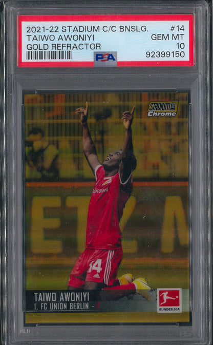 2021 Topps Stadium Club Chrome Bundesliga #14 Taiwo Awoniyi Gold /50 PSA 10