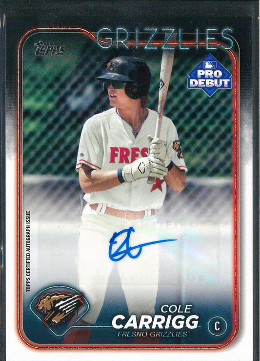 2024 Topps Pro Debut Baseball #PD-9 Cole Carigg Autograph