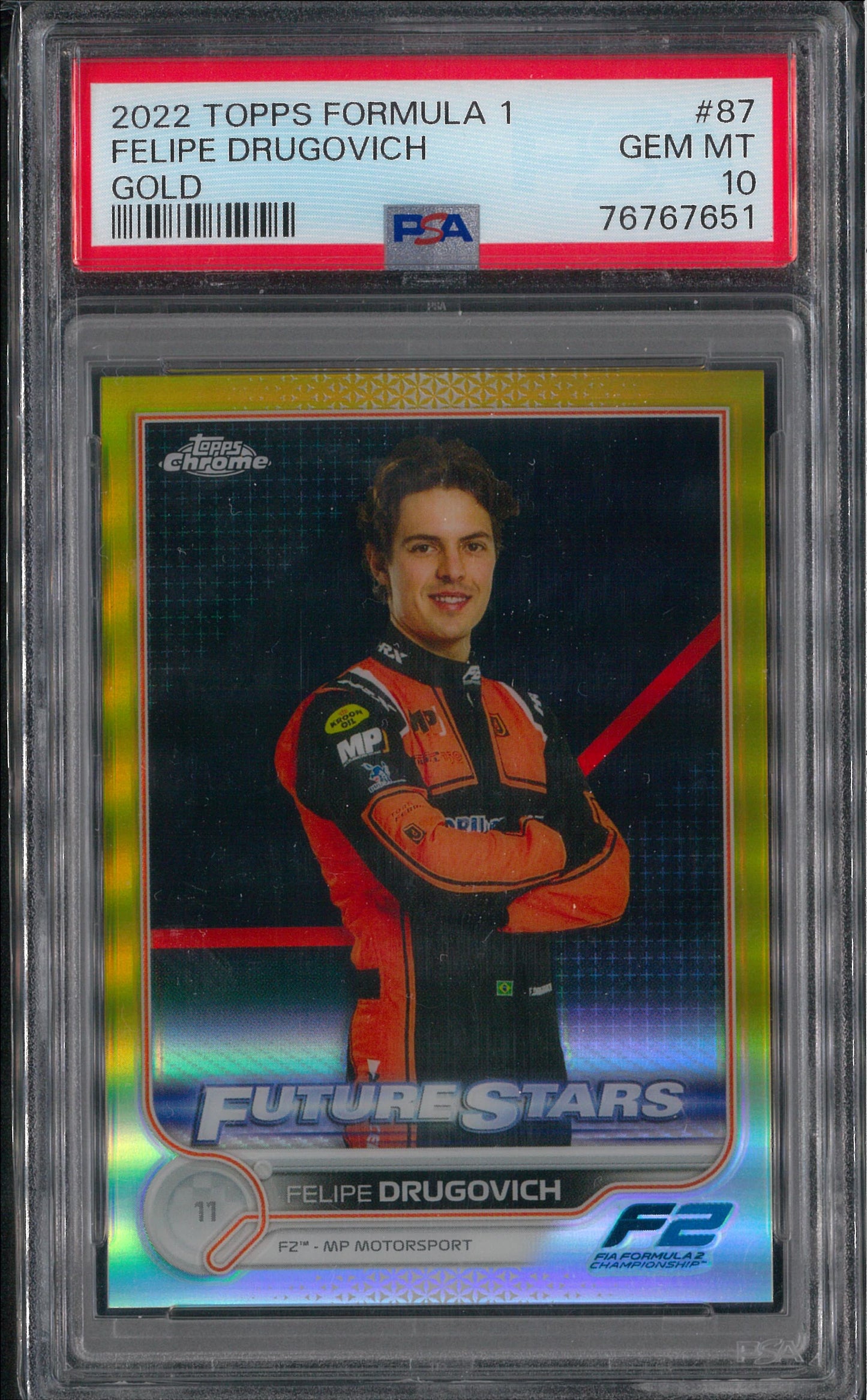 2022 Topps Chrome F1 #87 Felipe Drugovic Gold Future Stars /50 PSA 10