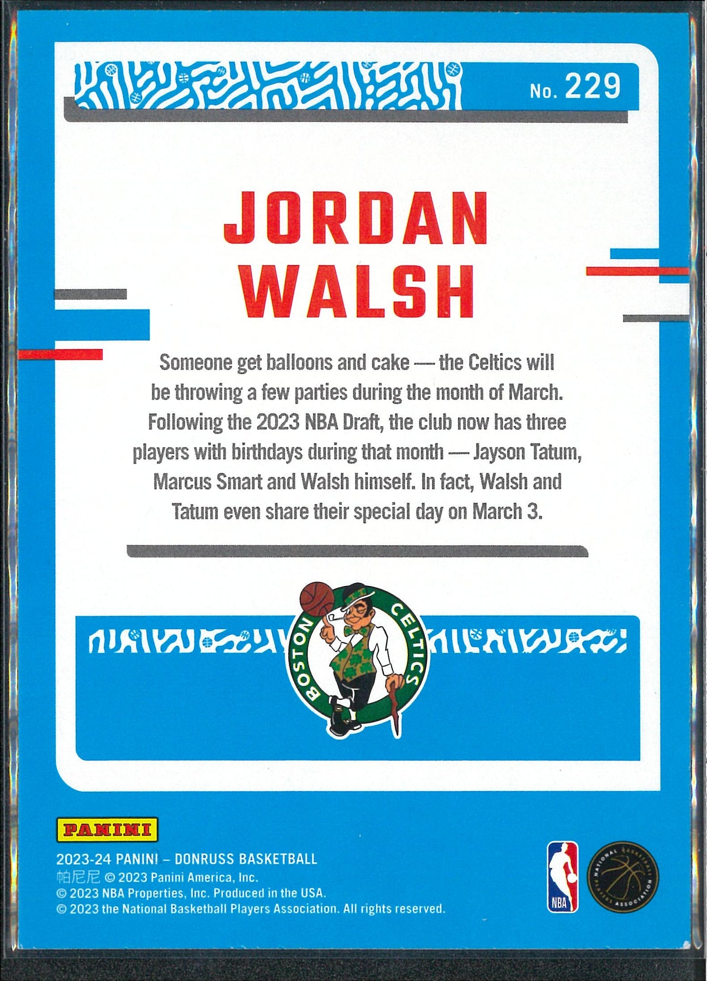 2023/24 Panini Donruss #229 Jordan Walsh Green Laser Rated Rookie