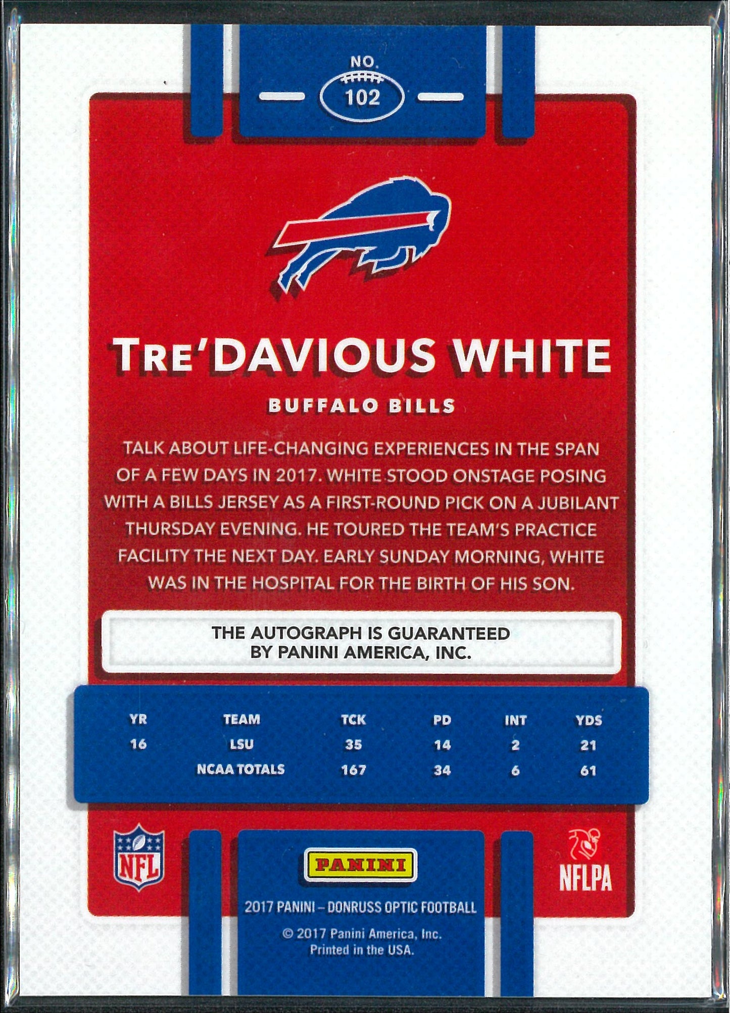 2017 Panini Donruss Optic #102 Tre'Davious White Rookie Autograph