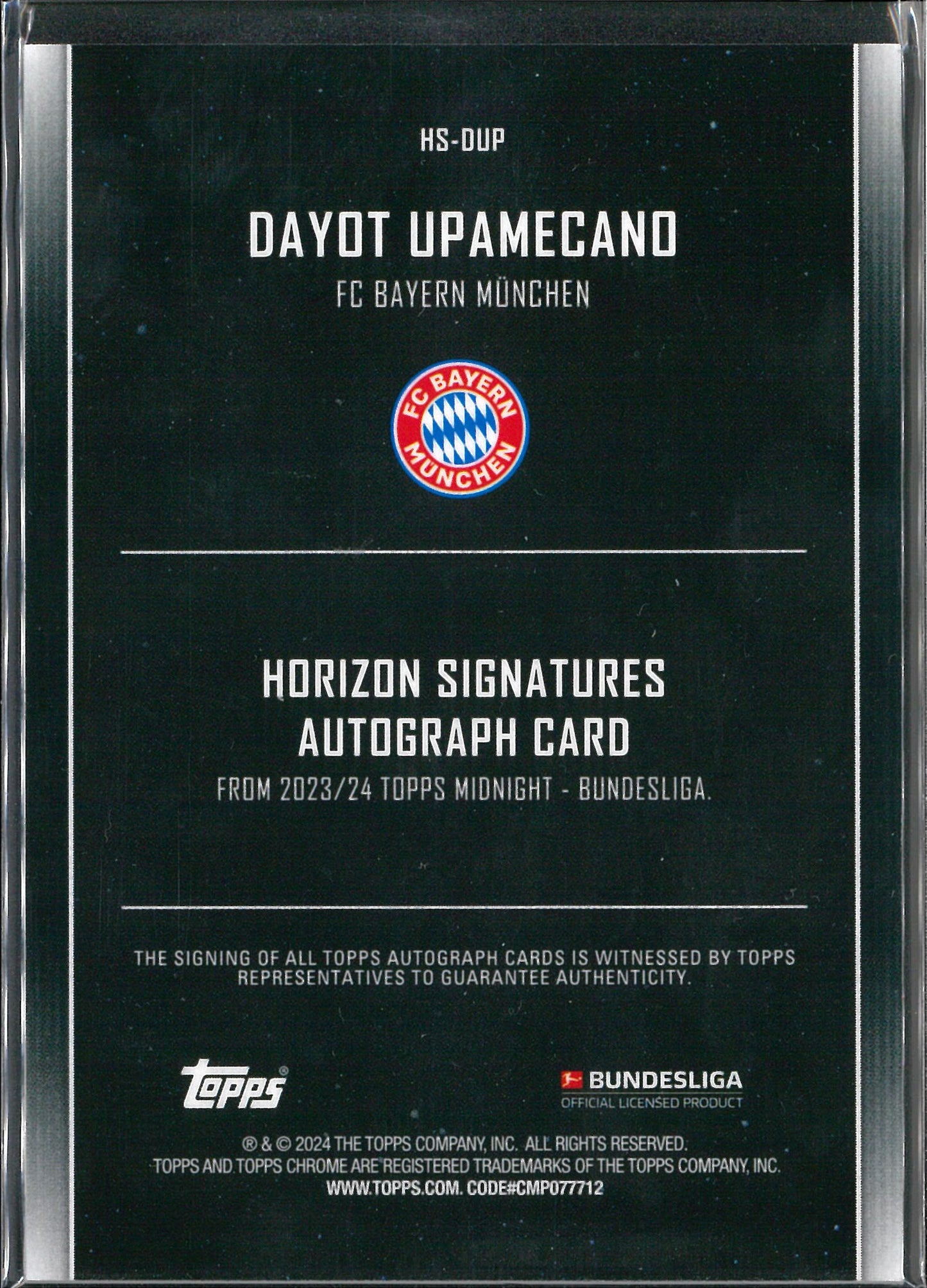 2023/24 Topps Midnight Bundesliga #HS-DUP Dayot Upamecano Autograph /99