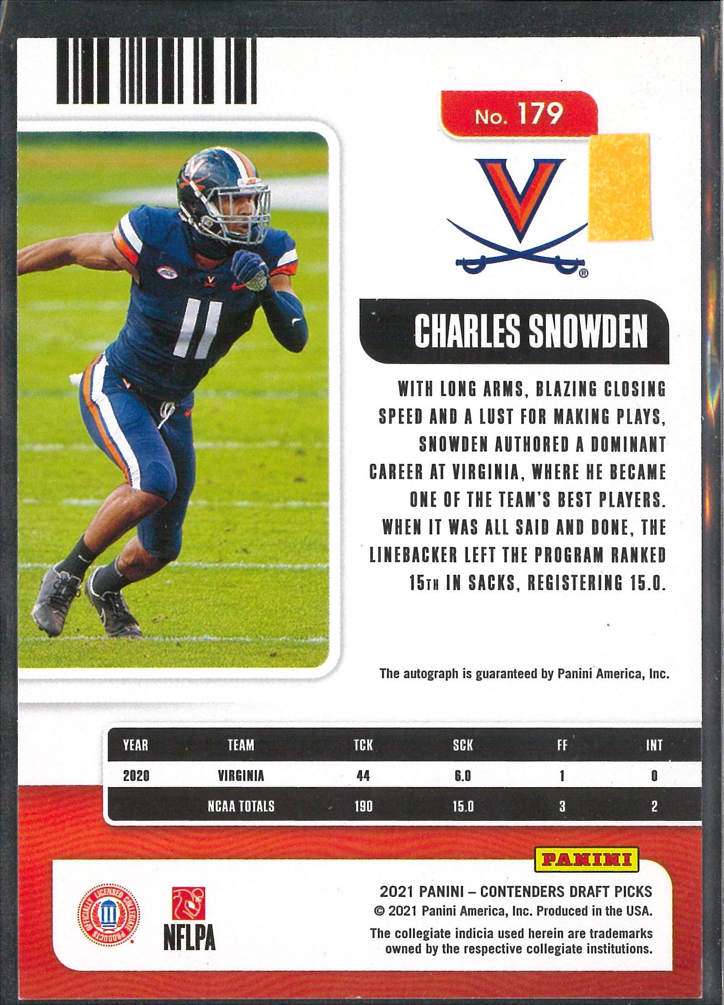 2021 Panini Contenders Draft Picks #179 Charles Snowden Autograph