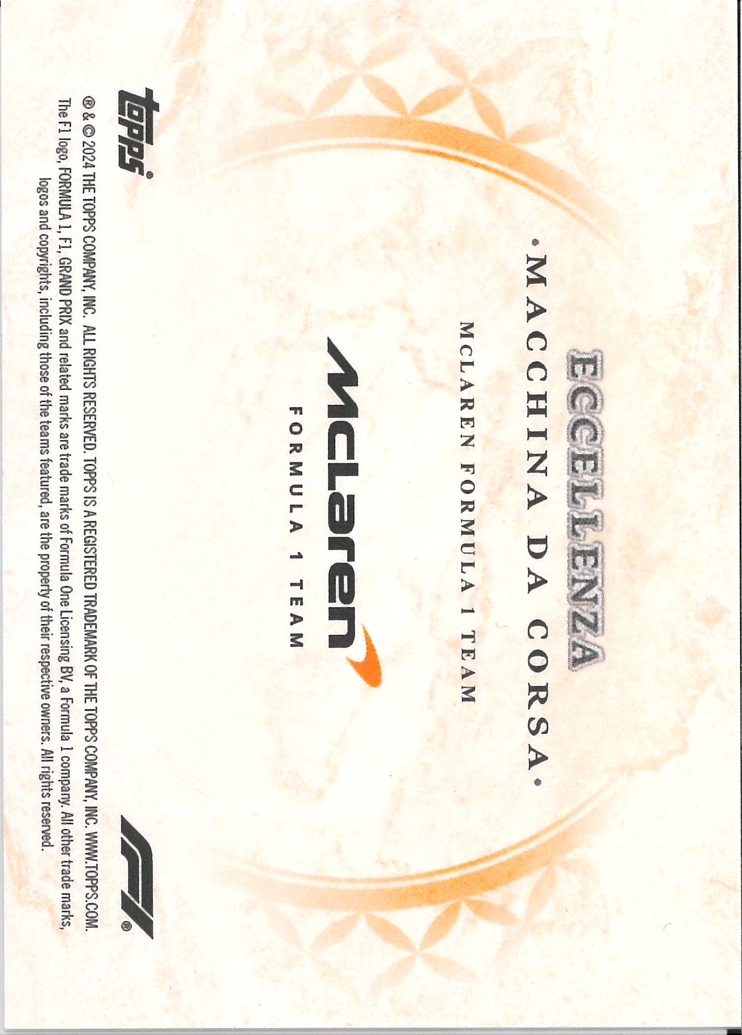 2024 Topps Eccellenza F1 Mclaren Machina Da Corsa Orange /5