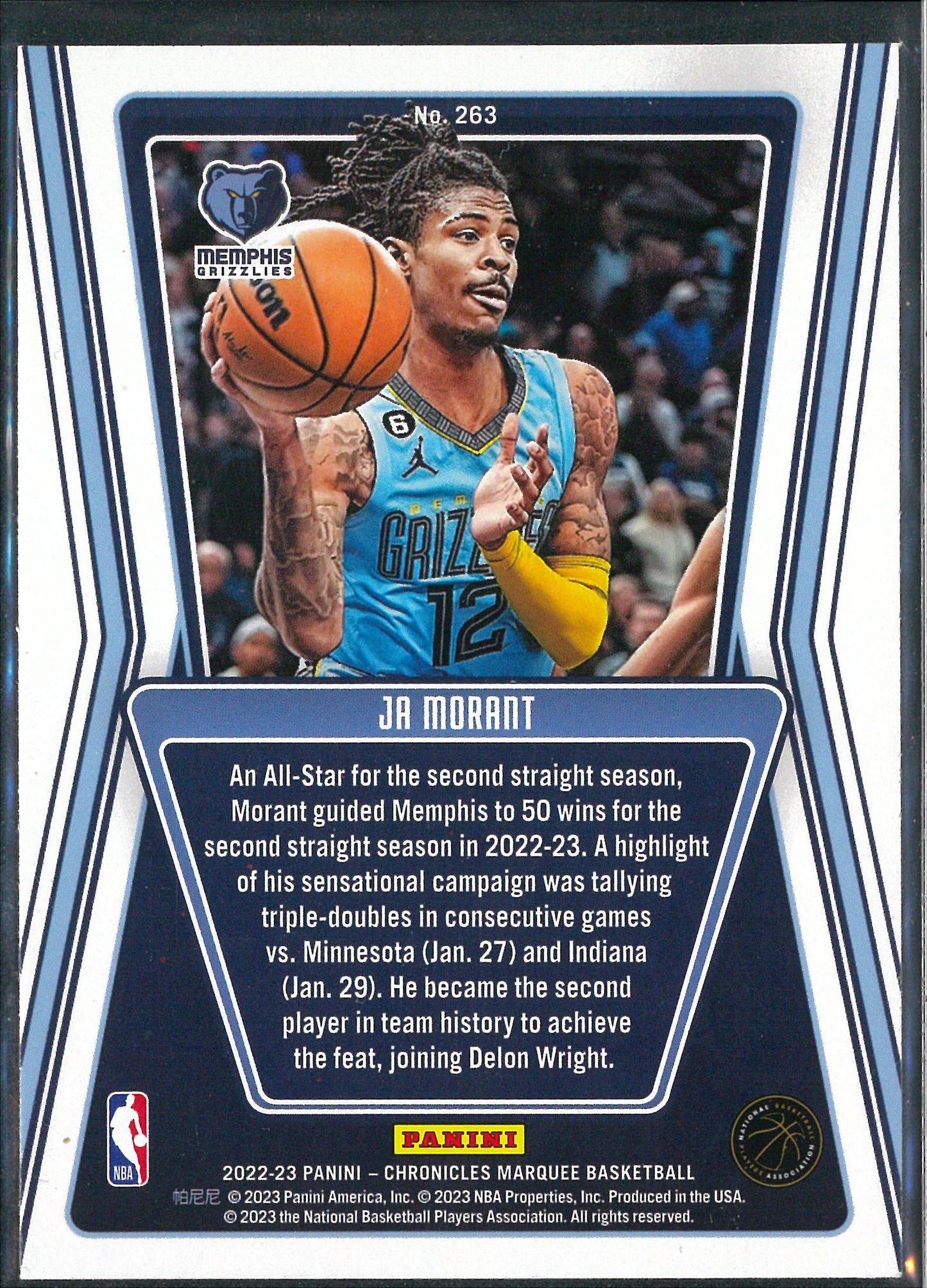 2022-23 Panini Chronicles Basketball #263 Ja Morant Marquee