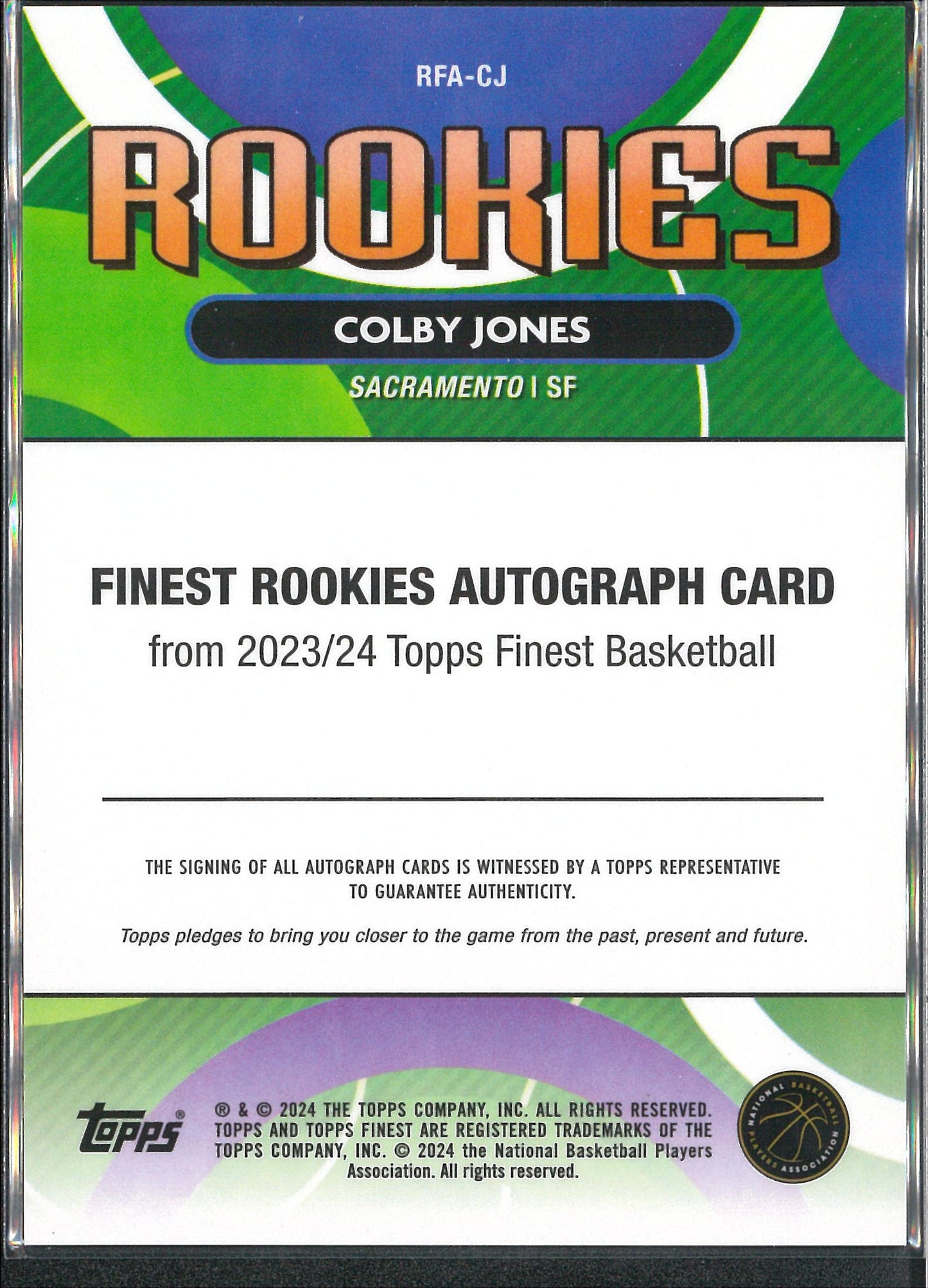 2023/24 Topps Finest #RFA-CJ Colby Jones Rookies Autograph