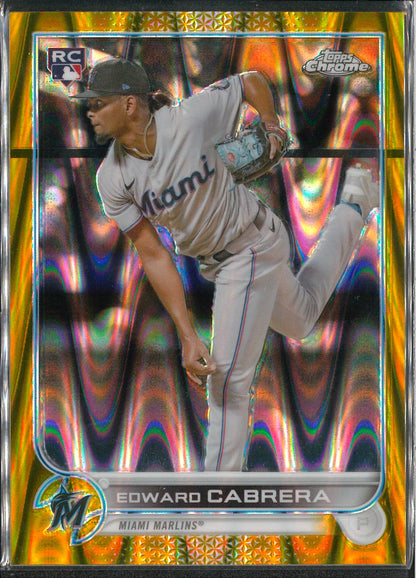 2022 Topps Chrome Baseball #64 Edward Cabrera Gold Raywave /50