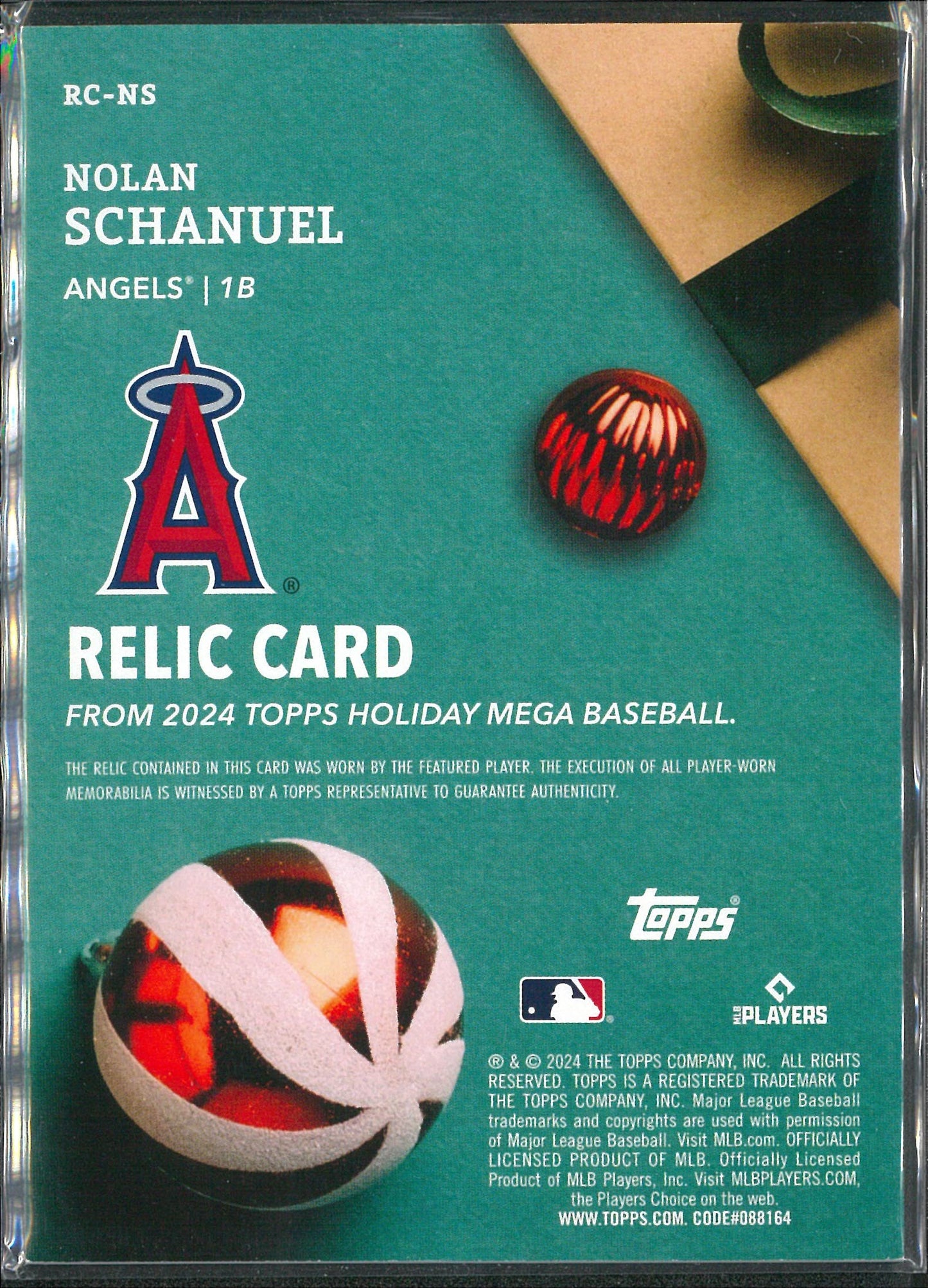 2024 Topps Holiday Baseball #RC-NS Nolan Schanuel Relic