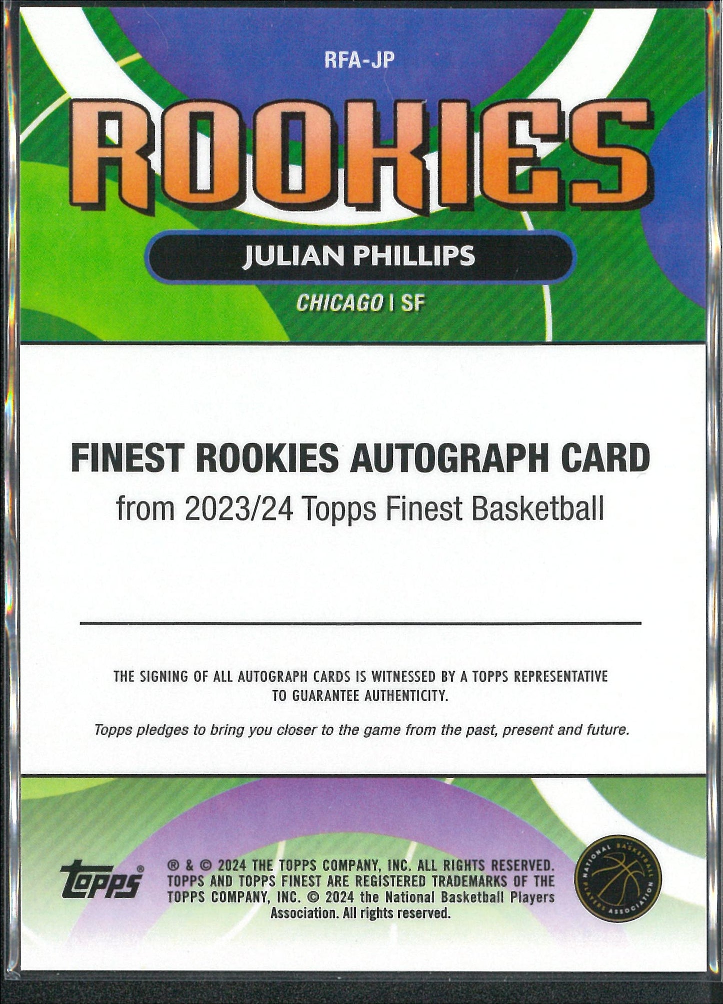 2023/24 Topps Finest Basketball #RFA-JP Julian Phillips Autograph