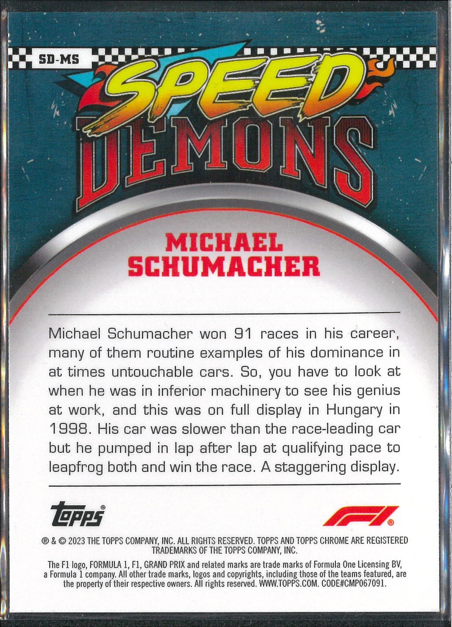 2022 Topps Chrome F1 #SD-MS Michael Schumacher Speed Demons