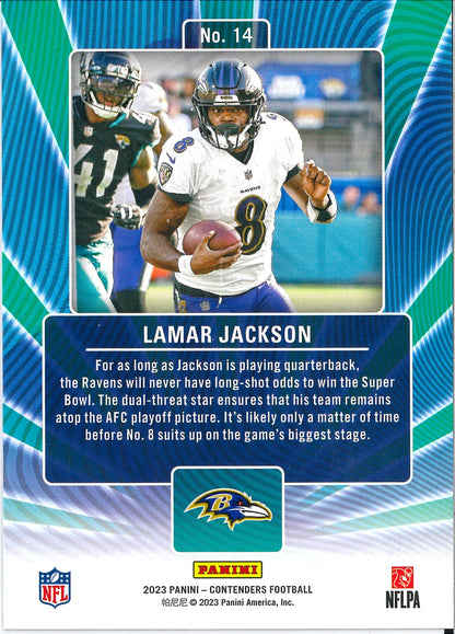 2023 Panini Contenders #14 Lamar Jackson Winning Ticket /10