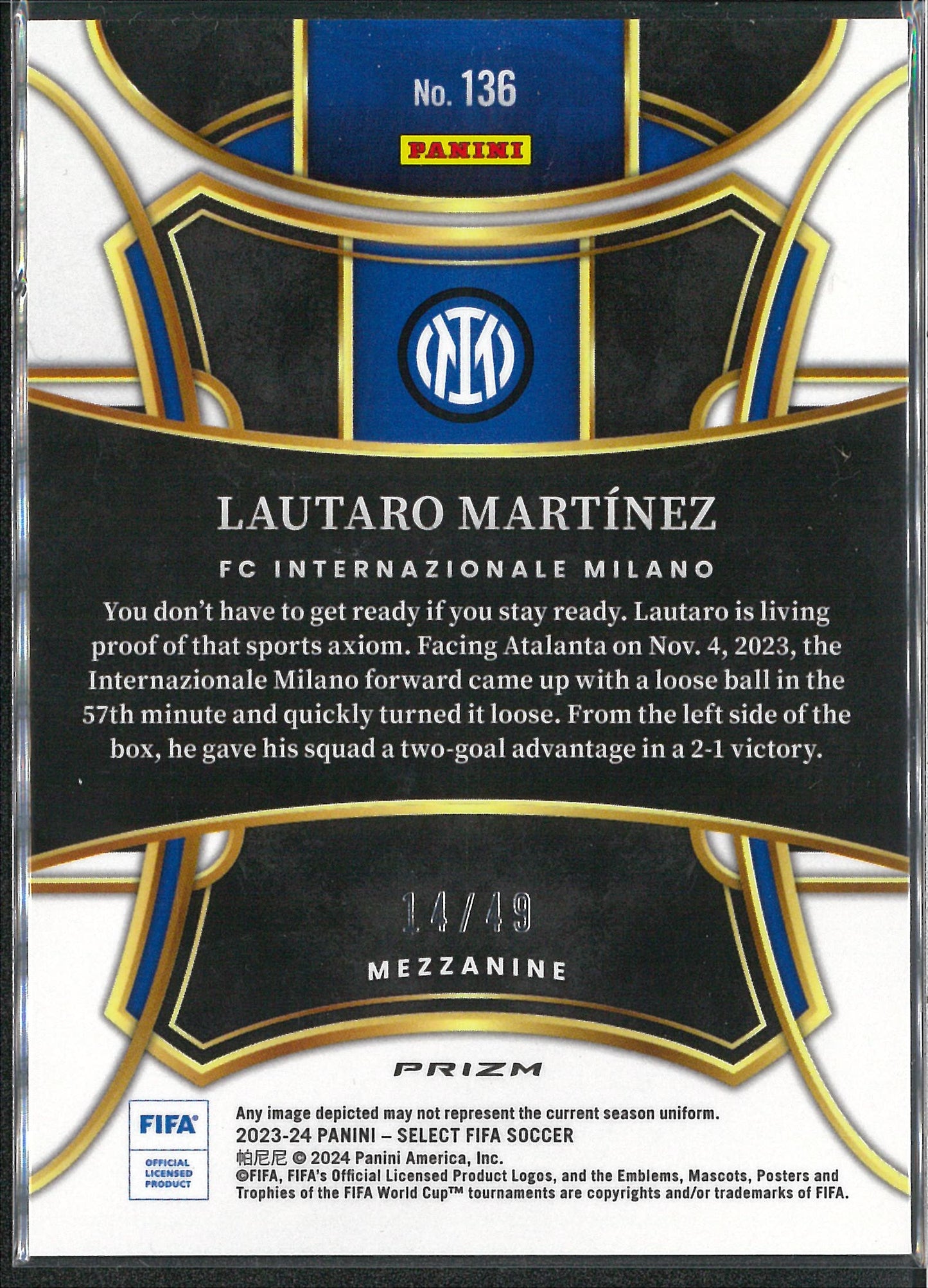 2023/24 Panini Select Serie A #136 Lautaro Martinez Orange /49