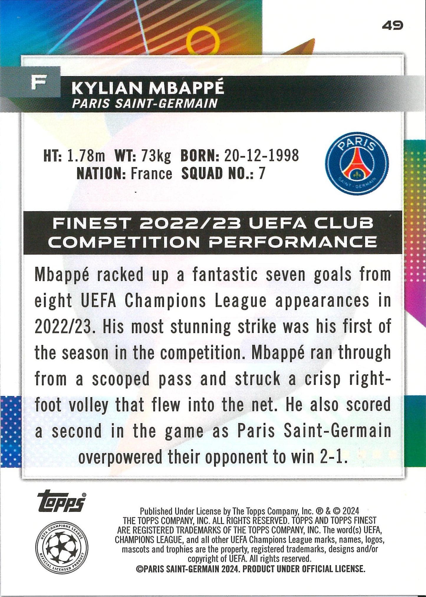 2023/24 Topps Fest #42 Kylian Mbappe Green /99