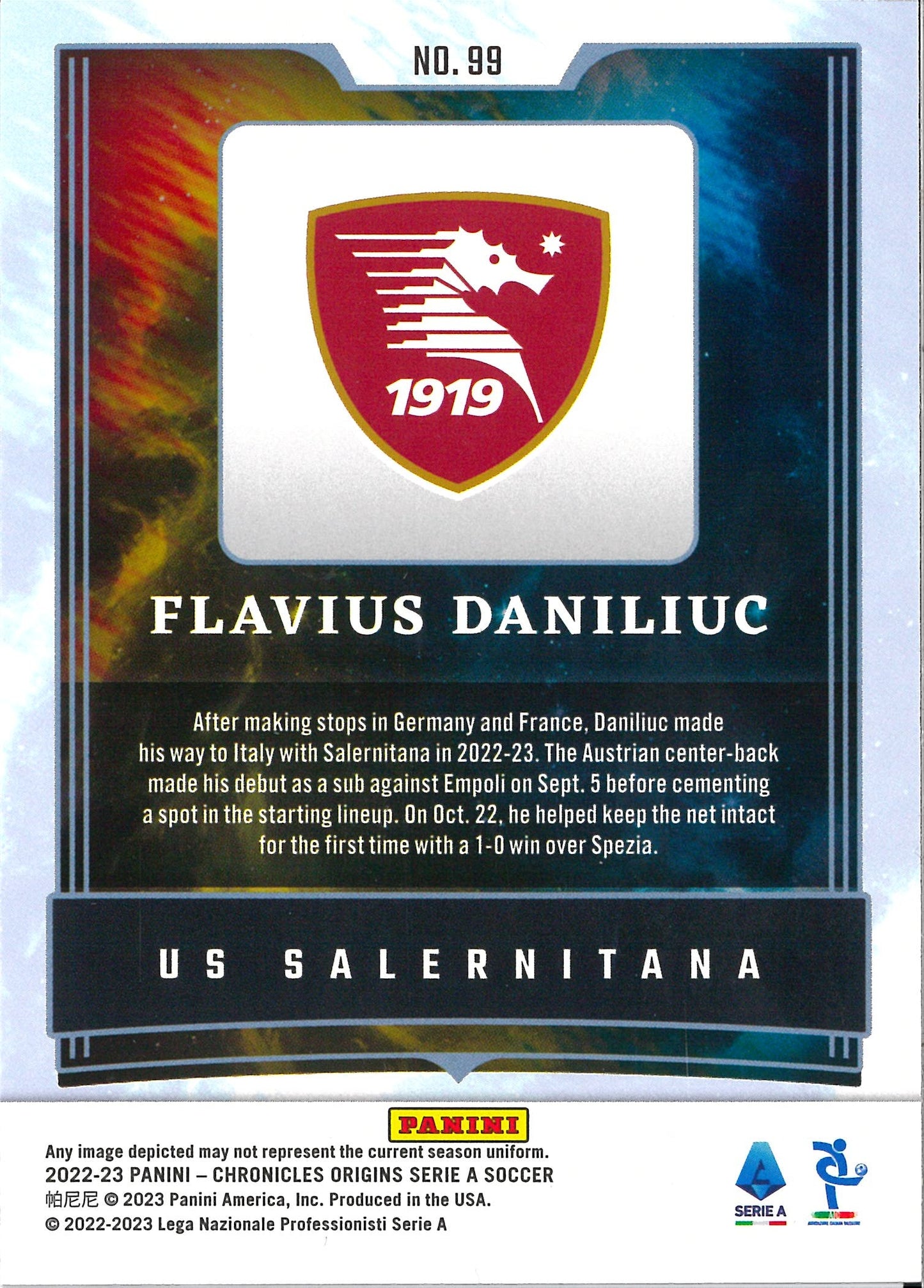 2022/23 Panini Chronicles Serie A #99 Flavius Daniliuc Origins /199