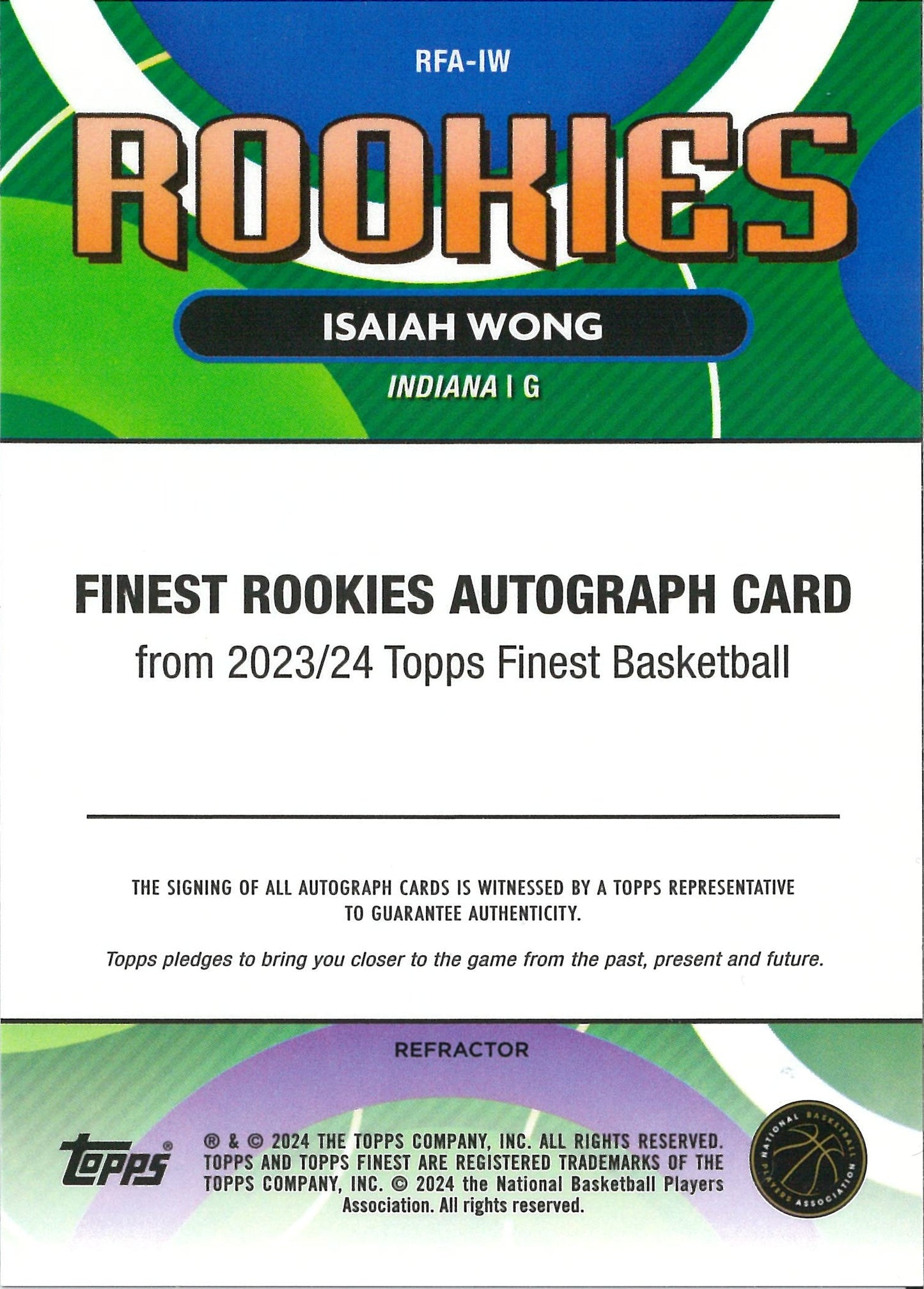 2023/24 Topps Finest #RFA-IW Isaiah Wong Rookies Autograph