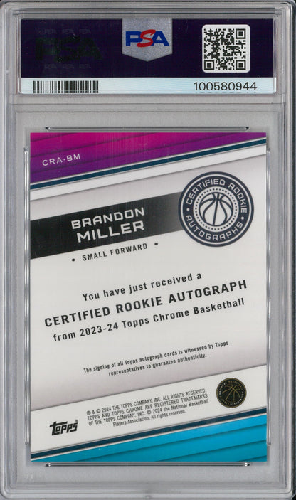 2023/24 Topps Chrome Basketball #CRA-BM Brandon Miller Rookie Autograph PSA 9