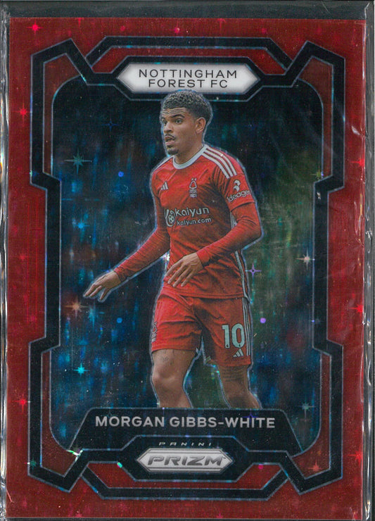 2023/24 Panini Prizm Premier League #243 Morgan Gibbs-White Red Sparkle /25