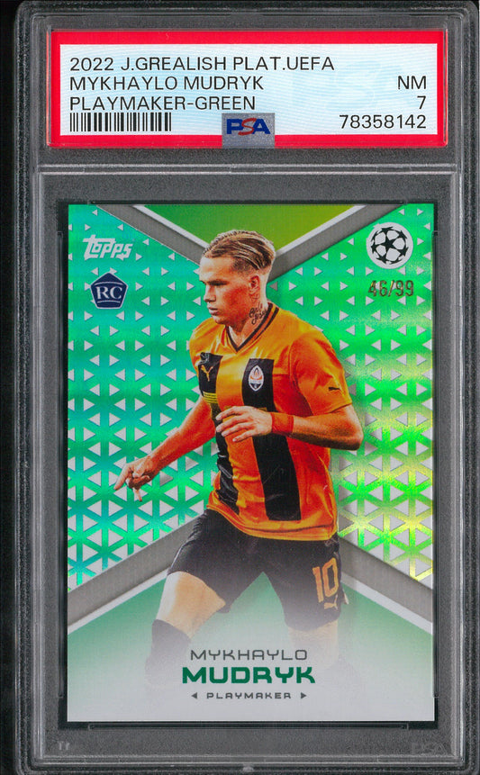 2022 Jack Grealish Platinum Mykhaylo Mudryk Green Playmaker /99 PSA 7