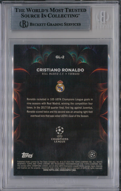 2023/24 Topps Chrome UCC #GL-2 Cristiano Ronaldo Golazo Aqua /199 BGS 8.5