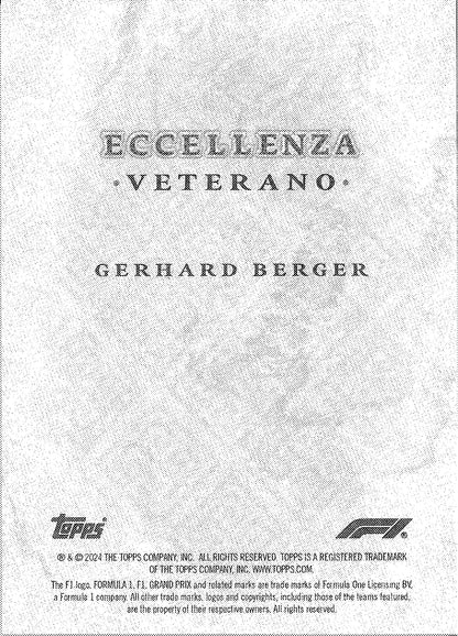 2024 Topps Eccellenza F1 Gerhard Berger Veterano /75