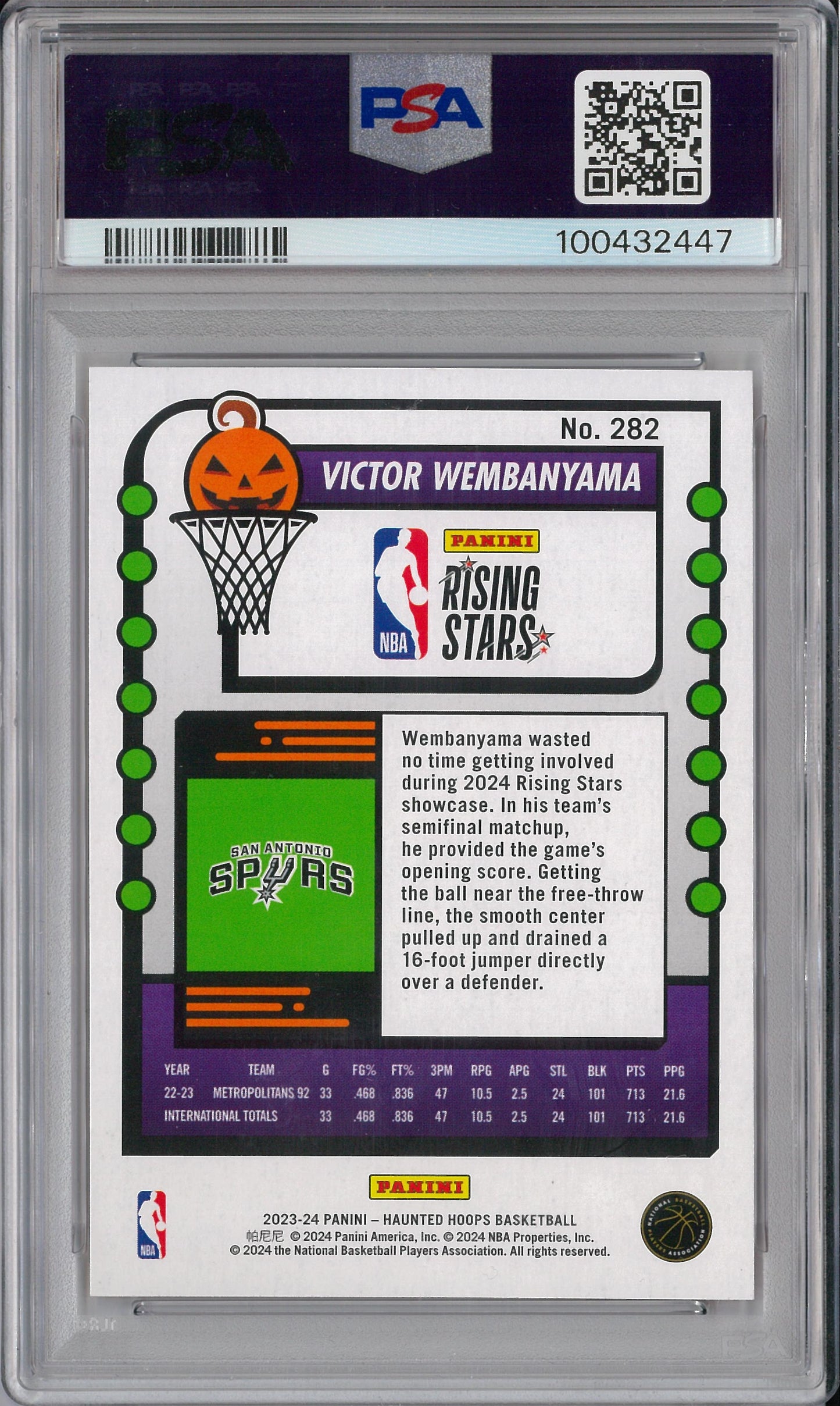 2023/24 Panini Haunted Hoops #292 Victor Wembanyama Orange Rookie PSA 10