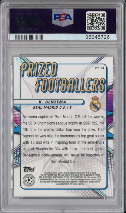 2022/23 Topps Finest #PF-18 Karim Benzema Prized Footballers Gold /50 PSA 9