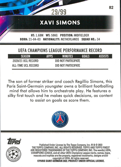 2022 Topps UCC Finest #82 Xavi Simons /99