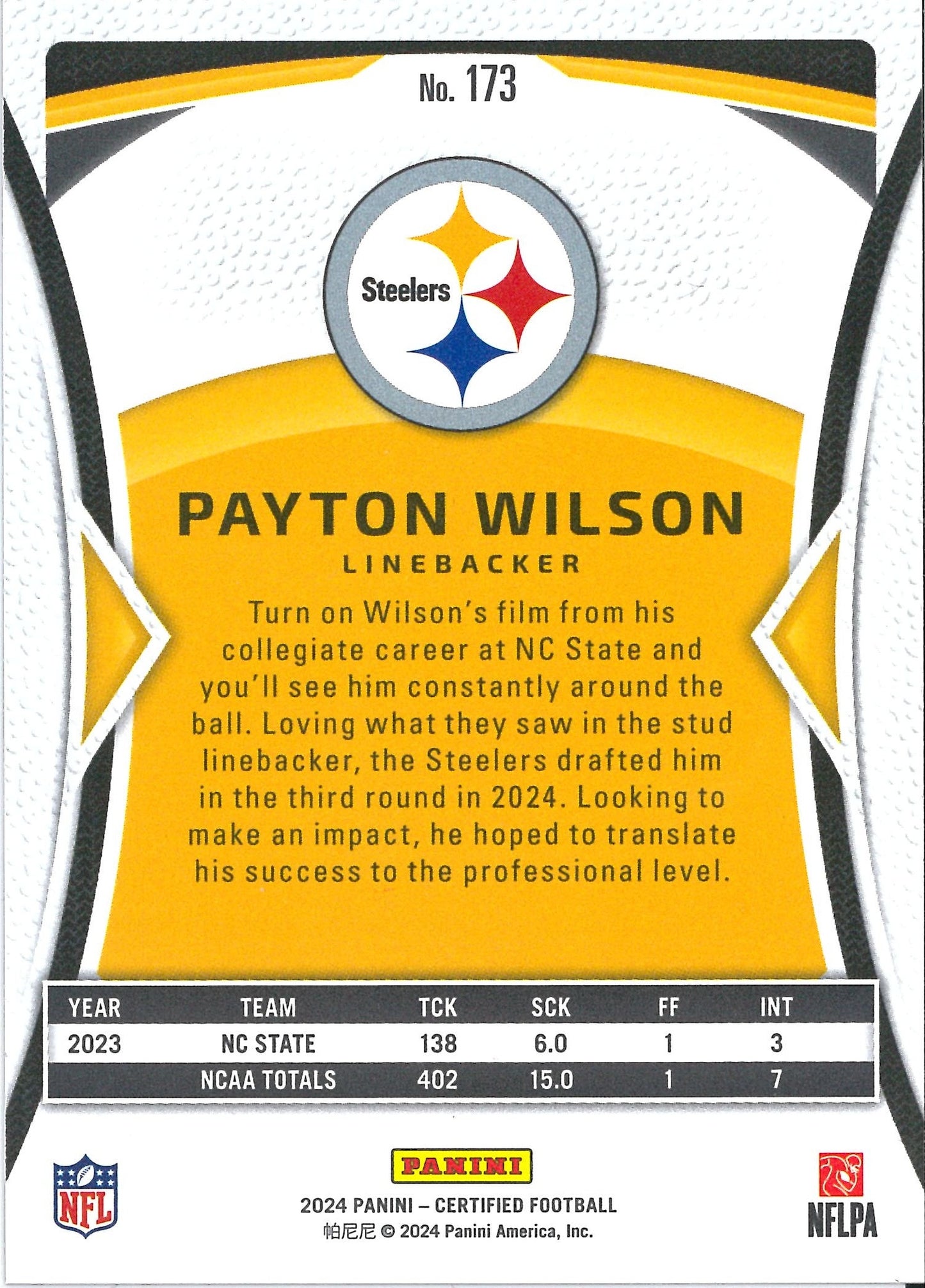 2024 Panini Certified #173 Payton Wilson Rookie /275