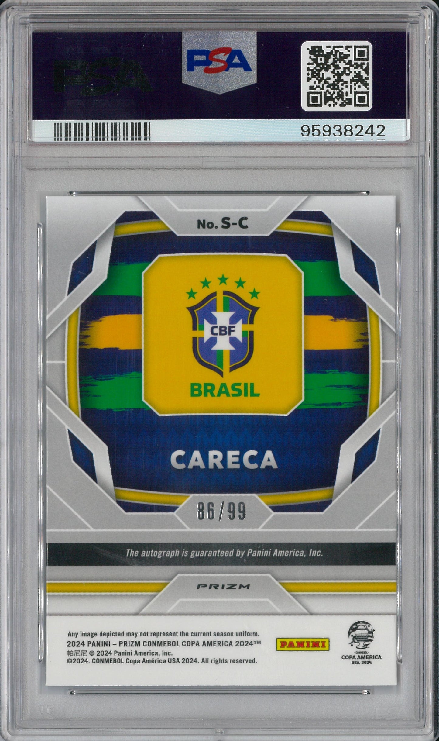 2024 Panini Prizm Conmebol Copa America #S-C Careca Silver Signatures Auto /99 PSA 9