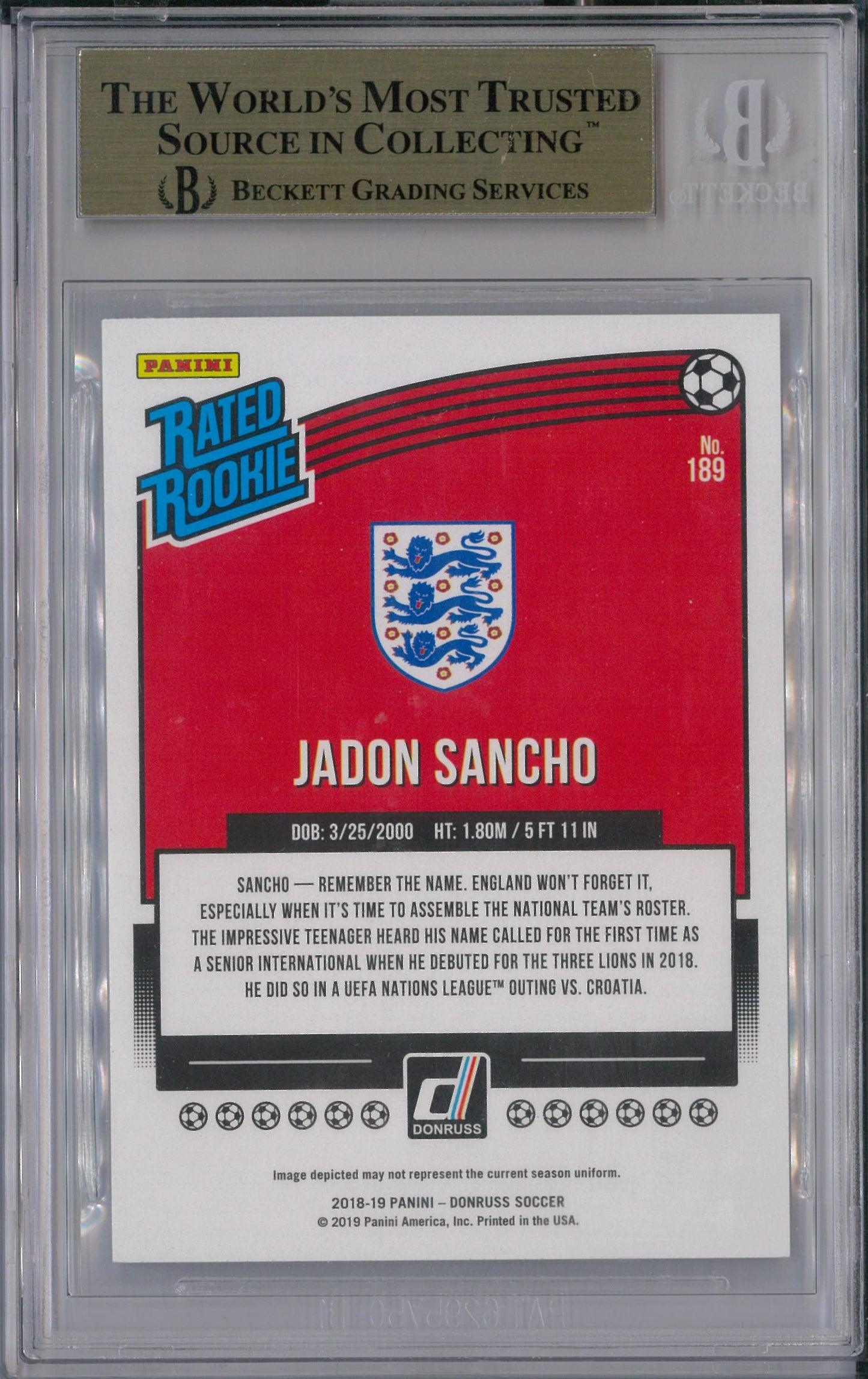 2018/19 Panini Donruss #189 Jadon Sancho Rated Rookie BGS 9.5