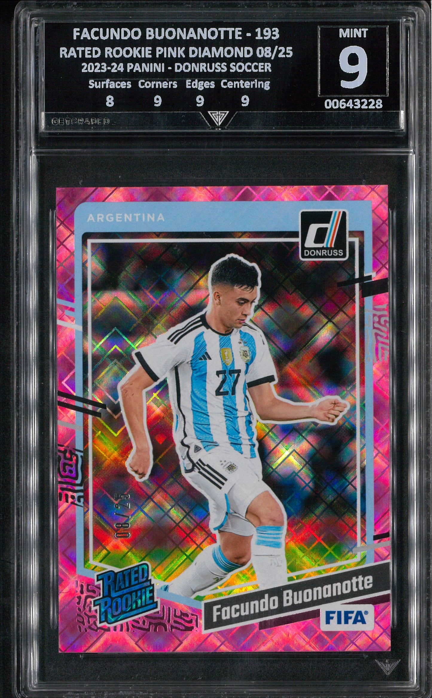 2023/24 Panini Donruss #193 Facundo Buonanotte Pink Rated Rookie /25 Get Graded 9