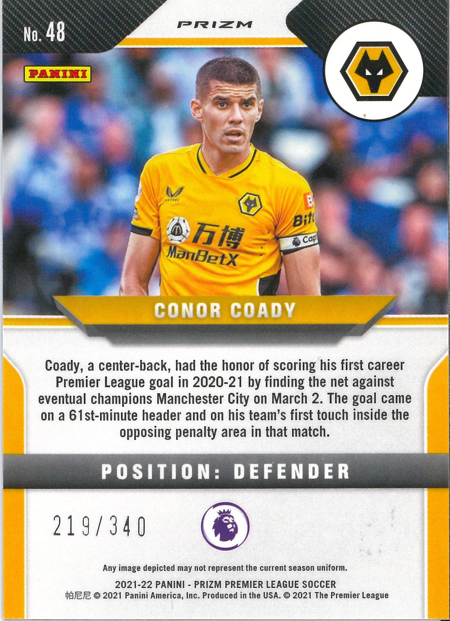 2021/22 Panini Prizm #48 Conor Coady Blue /340