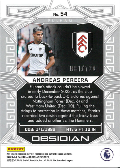 2023/24 Panini Obsidian Premier League #54 Andreas Pereira /120