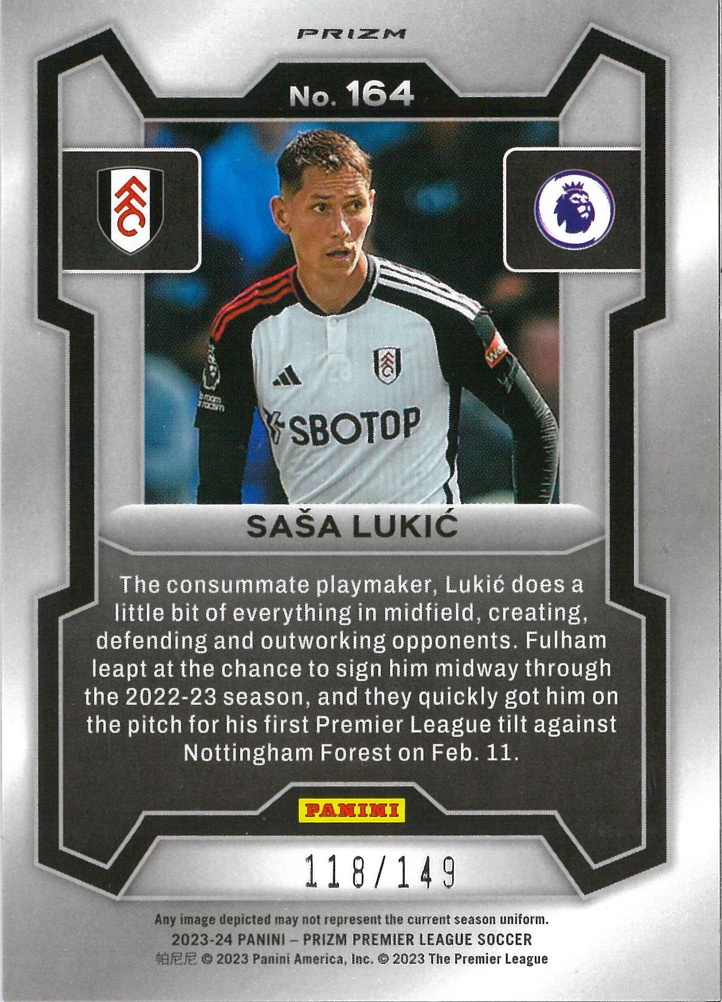 2023/24 Panini Prizm Breakaway Premier League #64 Sasa Lukic Pink /149