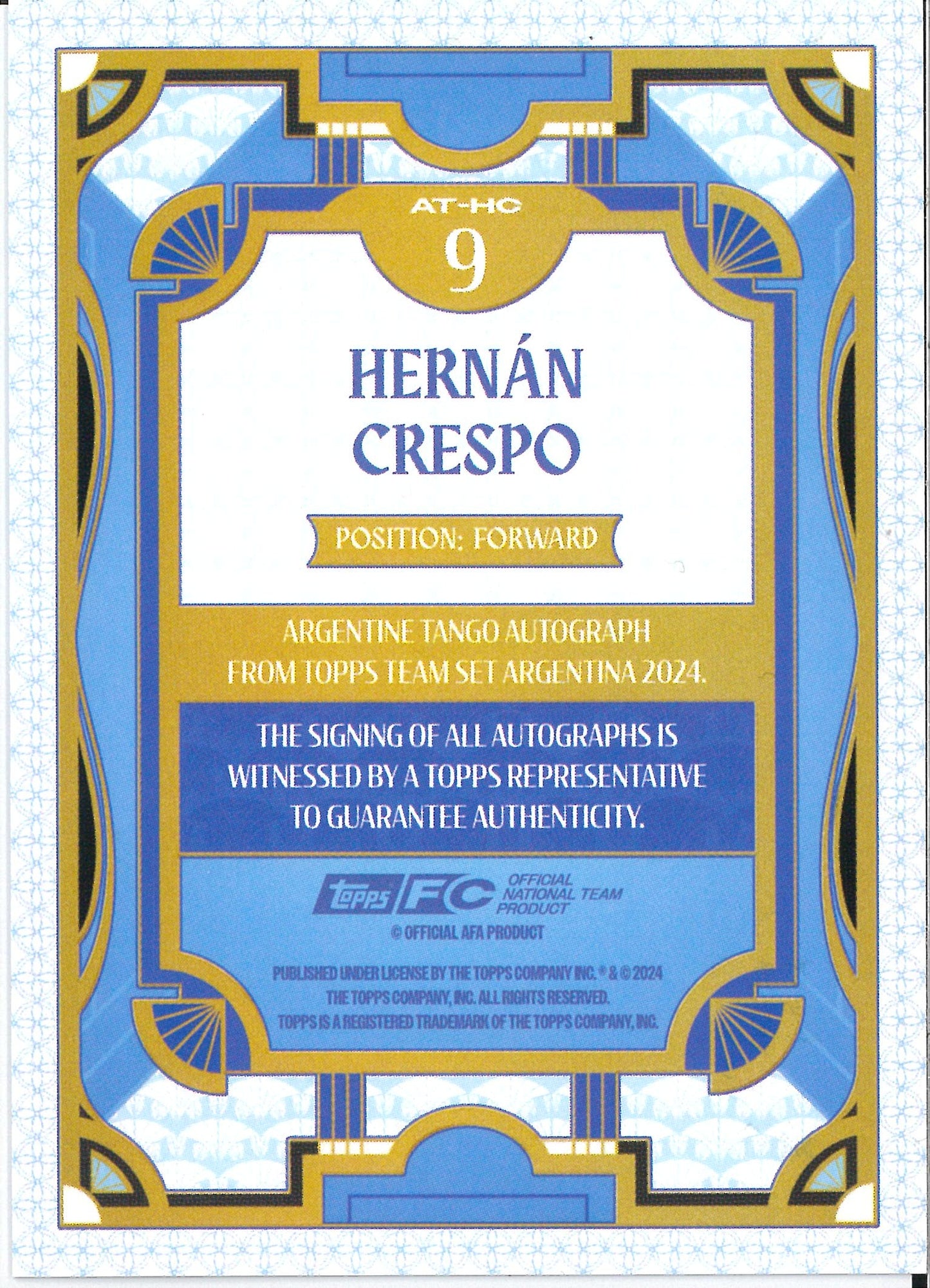 2024 Topps Argentina Team Set #AT-HC Hernan Crespo Silver Autograph /250