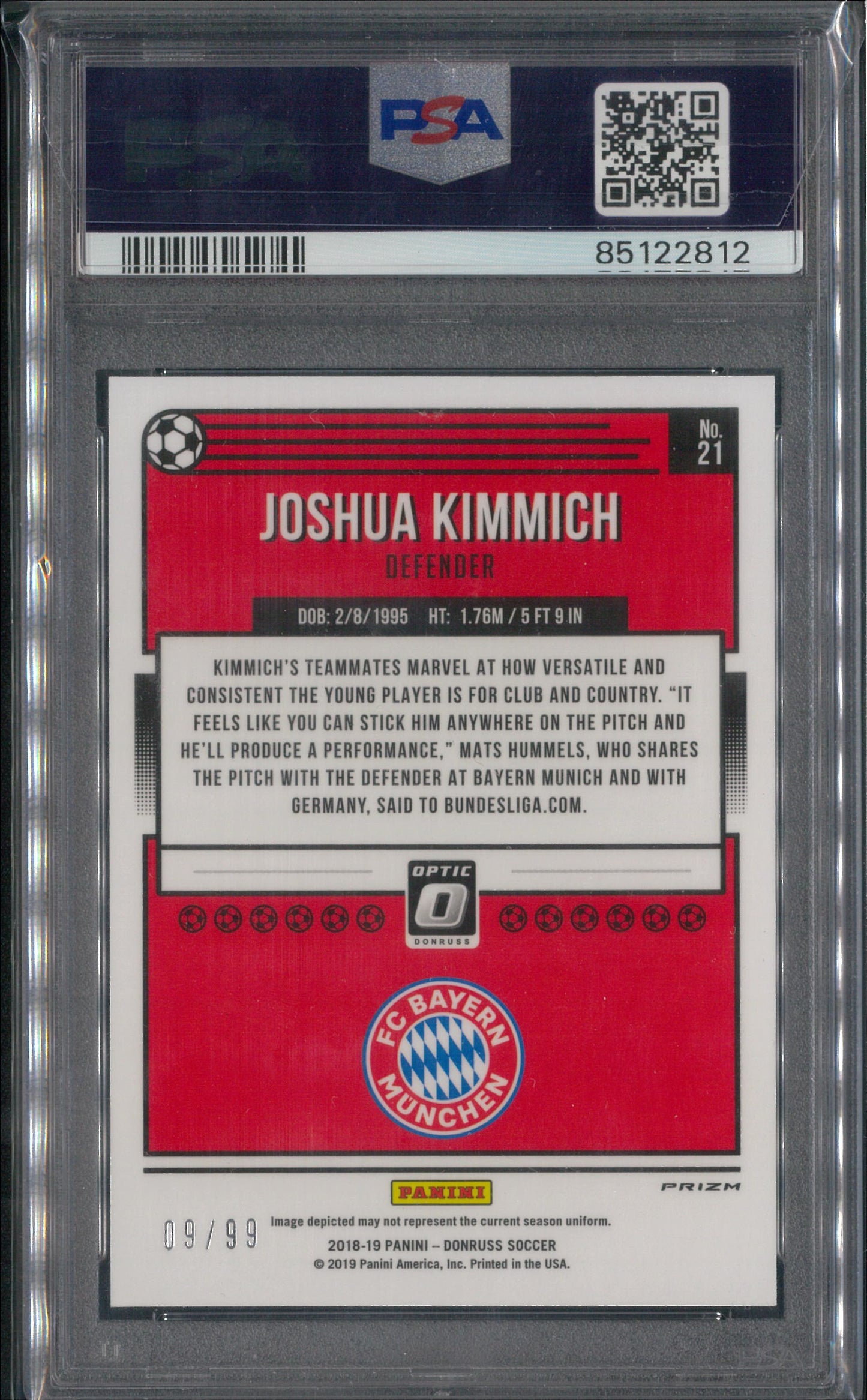 2018 Panini Donruss Optic #21 Joshua Kimmich Orange /99 PSA 10